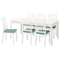 IKEA EKEDALEN / EKEDALEN(794.294.28) стол и 6 стульев, белый / Хакебо светло-бирюзовый