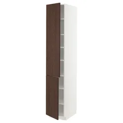 IKEA METOD(694.617.15) высокий шкаф с полками/2 дверцы, белый/синарп коричневый