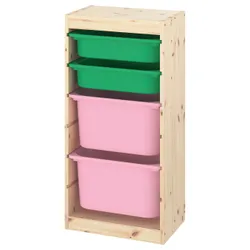 IKEA TROFAST(593.380.90) полка с контейнерами, светло-белая морилка сосново-зеленая / розовая