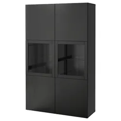 IKEA BESTÅ(790.592.62) книжкова шафа / скляні двері, чорно-коричневе прозоре скло Lappviken / Sindvik чорно-коричневе