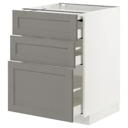 IKEA METOD / MAXIMERA(794.336.99) шкаф с выдвижной столешницей / 3 ящика, белый / лерхиттан светло-серый