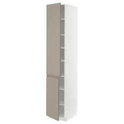 IKEA METOD(194.918.47) высокий шкаф с полками/2 двери, белый/Upplöv матовый темно-бежевый