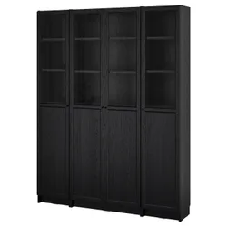 IKEA BILLY / OXBERG(494.835.44) комбінація полиць з дверцятами, панель/скло, чорна імітація дуб