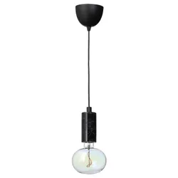 IKEA MARKFROST / MOLNART(894.945.31) подвесной светильник с лампочкой, черный/эллипс разноцветный мрамор