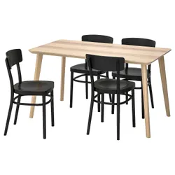 IKEA LISABO / IDOLF(991.614.85) стол и 4 стула, ясеневый шпон / черный