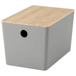 IKEA KUGGIS(895.968.17) Контейнер с крышкой, светло -серый/бамбук