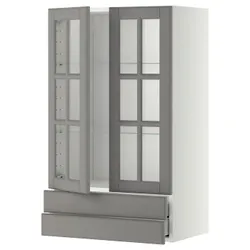 IKEA METOD / MAXIMERA(593.949.72) w w w 2 стеклянные двери / 2 ящика, белый/Бодбин серый