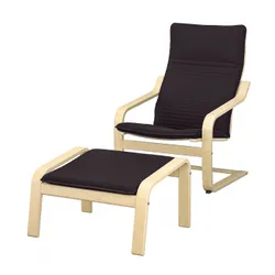 IKEA POÄNG (194.842.05) кресло / подставка для ног, березовый шпон / Книса черный