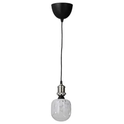 IKEA JÄLLBY / MOLNART(594.945.61) подвесной светильник с лампочкой, никелированный/тубовидный белый/прозрачное стекло