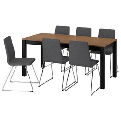 IKEA ÅLHULT / LILLÅNÄS(996.100.97) стол и 6 стульев, Черный/коричневый/Ганнараенный темно -серый хром