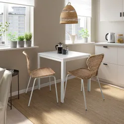 IKEA MELLTORP / ÄLVSTA(194.907.63) стол и 2 стула, белый белый/белый ротанг