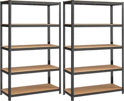 SONGMICS 5-Tier Heavy Duty Shelving, Комплект із 2 сталевих стелажів для зберігання, Безгвинтова збірка, для гаража, сараю,