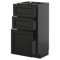 IKEA METOD / KNIVSHULT(695.878.52) Шафа, що стоїть з 3 ящиками, Чорноззюр/Лерхіттан забарвлюється чорним кольором