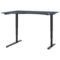IKEA BEKANT(492.822.82) угловой стол левый / сидеть / стоять, синий/черный линолеум