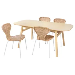 IKEA VOXLÖV / ÄLVSTA(994.815.71) стол и 4 стула, светлый бамбук/белый ротанг