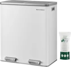 SONGMICS Контейнер для сміття з двома відділеннями 2 x 30 л, 15 мішків для сміття, металеві педалі, 2 пластикових відра, кришки,