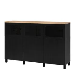 IKEA BESTÅ(394.190.87) сочетание с дверью, Лаппвикен/Стуббарп/Синдвик черно-коричневое прозрачное стекло