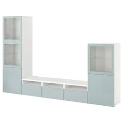 IKEA BESTÅ(194.359.60) Комбінація телевізор/скляні двері, білий Glassvik/Selsviken світло-сірий синій