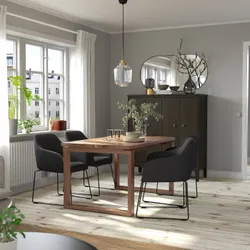 IKEA MÖRBYLÅNGA / TOSSBERG(194.827.39) стол и 4 стула, шпон дуба коричневая морилка / металл черный / серый