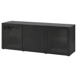 IKEA BESTÅ (994.126.48) комбинация с выдвижными ящиками, черно-коричневый Лаппвикен / Синдвик черно-коричневый прозрачное стекло