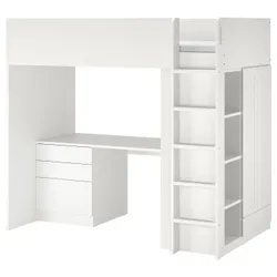 IKEA SMÅSTAD(894.355.94) кровать в мезонине, белый белый каркас/со столом с 4 ящиками