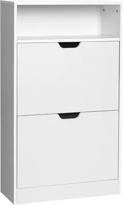 VASAGLE LBC040W01 Галошница с 2 створками, открытая полка для обуви, меламиновый шпон, легко чистится, 60 x 24 x 102 см, белый
