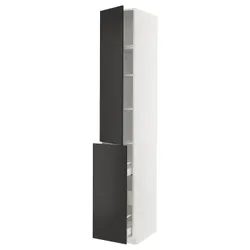 IKEA METOD / MAXIMERA(094.987.12) шкаф высокий 3сзу/1д/2пол, белый/Nickebo матовый антрацит