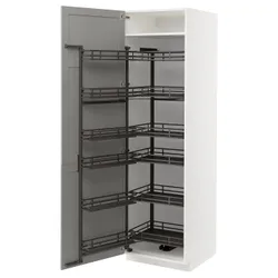 IKEA METOD (994.720.10) высокий шкаф с выдвижной кладовой, белый / лерхиттан светло-серый