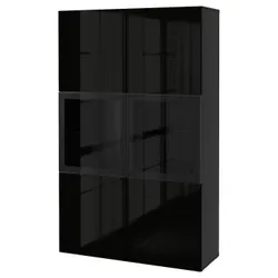 IKEA BESTÅ (590.594.61) книжный шкаф / стеклянная дверь, черно-коричневый / Selsviken глянцевый / черное прозрачное стекло