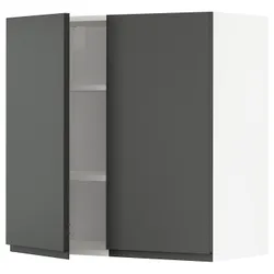 IKEA METOD(694.612.06) навісна шафа з полицями / 2 двер, білий / Voxtorp темно-сірий