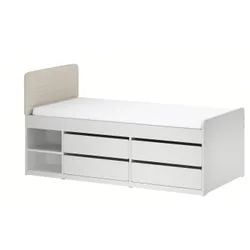 IKEA SLÄKT(696.120.45) рамка ліжка з контейнерами, з заголовком/віслевим бежевим