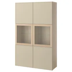 IKEA BESTÅ(895.978.45) Книжный шкаф/стеклянная дверь, Имитация витража в белом/krukmakare бежевый