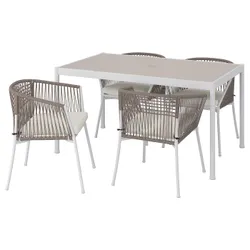 IKEA SEGERÖN(294.948.45) стол + 4 стула с подлокотниками, снаружи белый/бежевый/Frösön/Дувхольмен бежевый