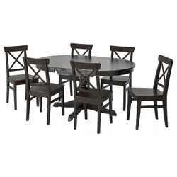 IKEA INGATORP / INGOLF (494.833.08) стіл і 6 стільців, чорний / коричнево-чорний