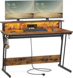 VASAGLE Игровой стол со светодиодной подсветкой и удлинителем, 60 x 120 x 76 см | Компьютерный стол, игровой стол, с поддержкой