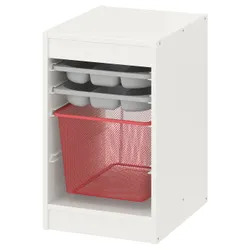 IKEA TROFAST(294.807.87) полиця з контейнером/лотками, біло-сірий/світло-червоний