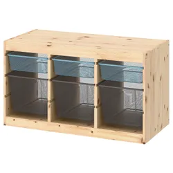 IKEA TROFAST(794.808.17) полка с контейнерами, сосна светлая белая морилка серо-голубой/темно-серый