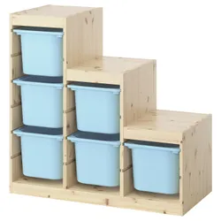 IKEA TROFAST(595.734.12) Полиця з контейнерами, Світла сосна, пофарбована біло/світло -блакитним