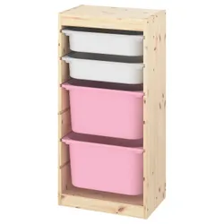 IKEA TROFAST(193.380.54) полка с контейнерами, сосна светлая морилка белая/розовая