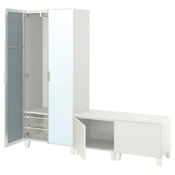 IKEA PLATSA(894.324.30) шкаф с 4 дверьми, белый STRAUMEN зеркальное стекло/FONNES белый
