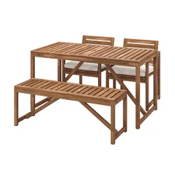 IKEA NÄMMARÖ(895.053.94) стол+2 стула+скамья, снаружи, светло-коричневая морилка/Frösön/Дувхольмен бежевый