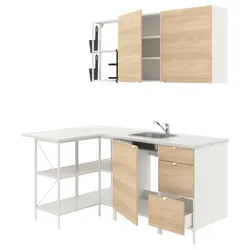 IKEA ENHET(993.382.05) угловая кухня, белый/имитация дуб