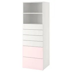 IKEA SMÅSTAD / PLATSA(493.880.71) стойка, белый бледно-розовый / с 6 ящиками
