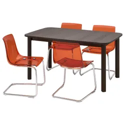 IKEA STRANDTORP / TOBIAS(494.848.93) стіл і 4 стільці, коричневий/коричневий/червоний хром