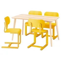 IKEA LISABO / LYCKAN(995.902.64) Стол и 4 стула, Пепел/Желтый шпон