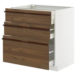 IKEA METOD / MAXIMERA(695.746.23) Шкаф, стоящий с 3 ящиками, Белый/стенста темно -коричневый пепельный шпон