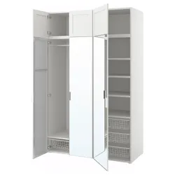IKEA PLATSA(994.173.73) шкаф 6 дверей, белый STRAUMEN зеркало стекло/САННИДАЛЬ белый
