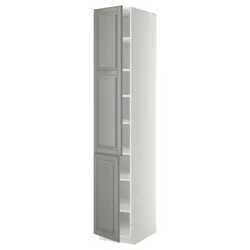 IKEA METOD(094.587.49) высокий шкаф с полками/2 дверцы, белый/Бодбин серый