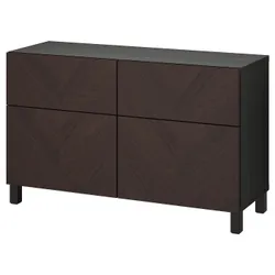 IKEA BESTÅ(794.402.23) комбинация полок с дверцами/ящиками, черно-коричневый Hedeviken/Stubbarp/шпон дуба, тонированный темно-коричневым
