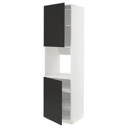 IKEA METOD(894.990.67) высокий шкаф для духовки, 2 дверцы/полки, белый/Nickebo матовый антрацит